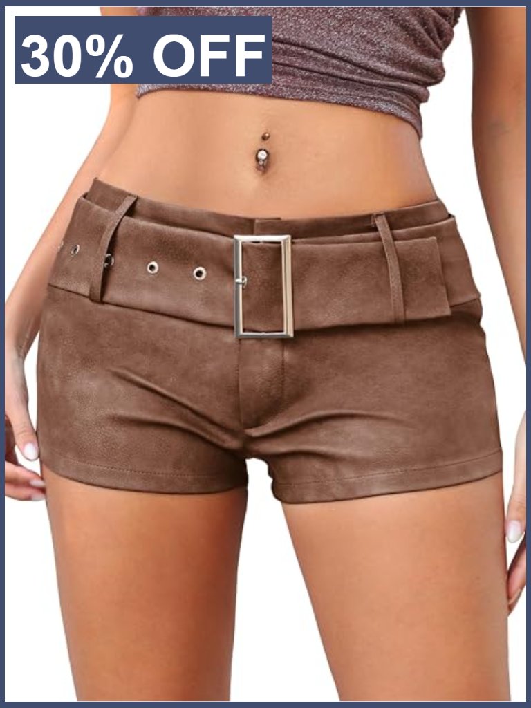 Low Rise Faux Leather Mini Shorts With Belt Sexy Club Outfits Stretchy